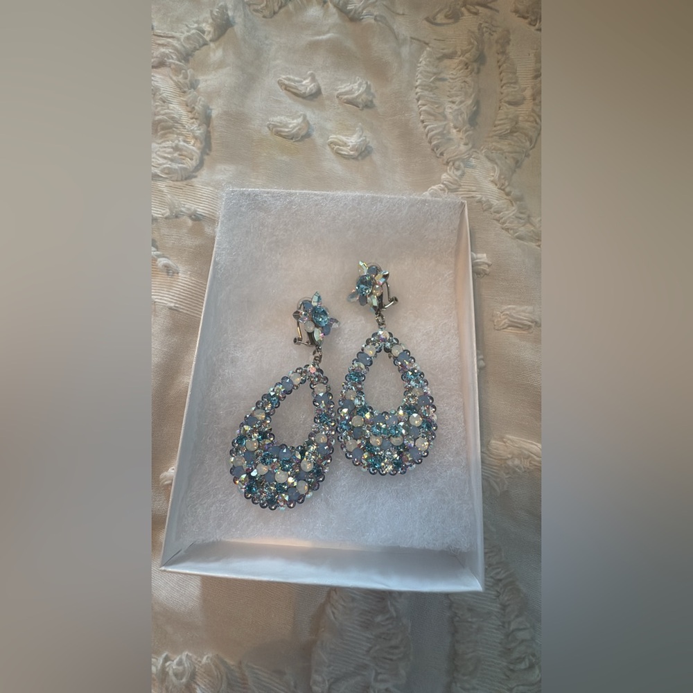 Crystal Teardrop Earrings - Iridescent Blue